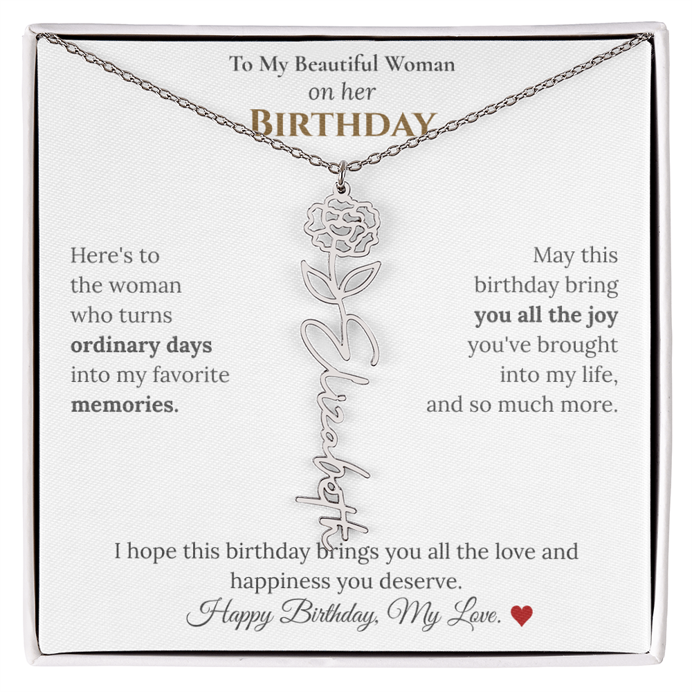 Custom Flower Name Necklace for Her