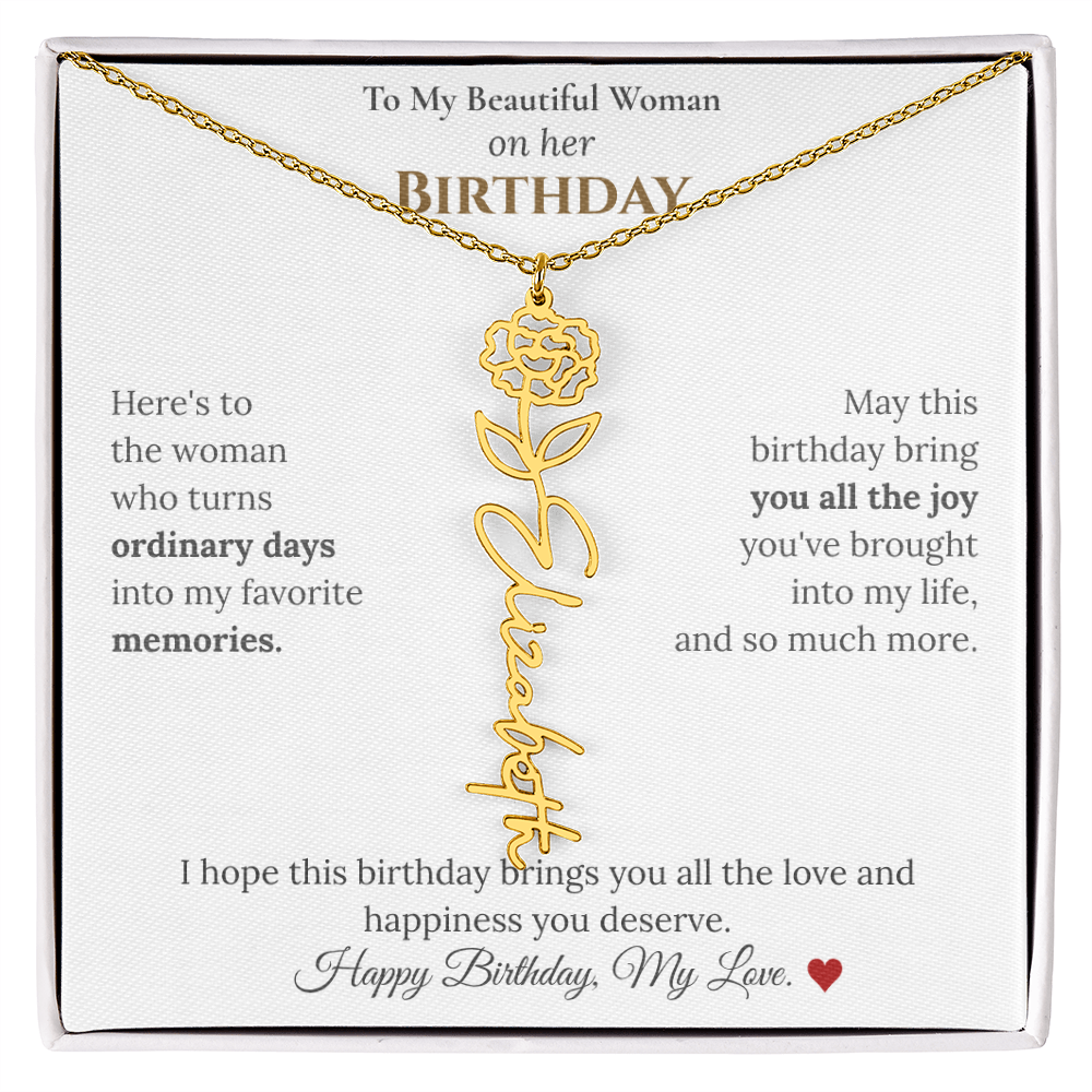 Custom Flower Name Necklace for Her