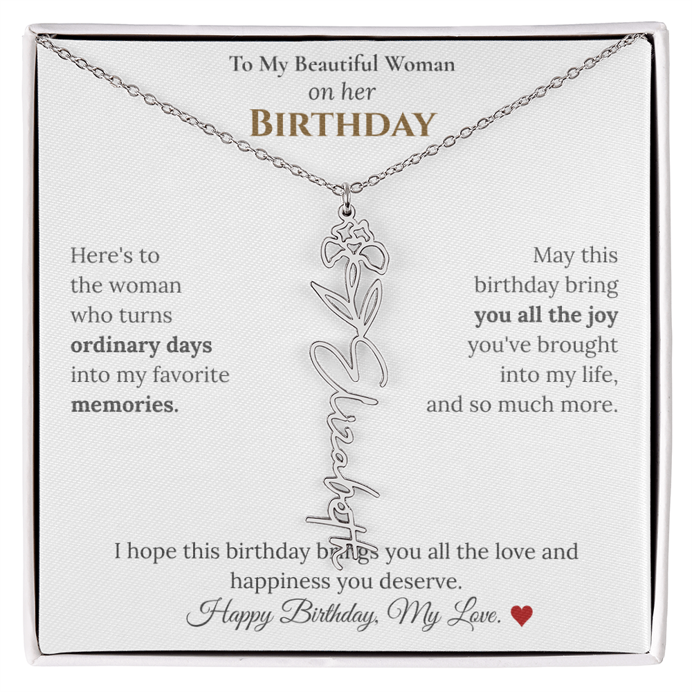 Custom Flower Name Necklace for Her