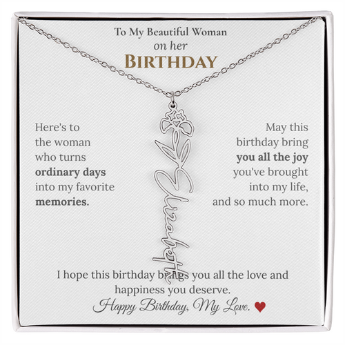 Custom Flower Name Necklace for Her