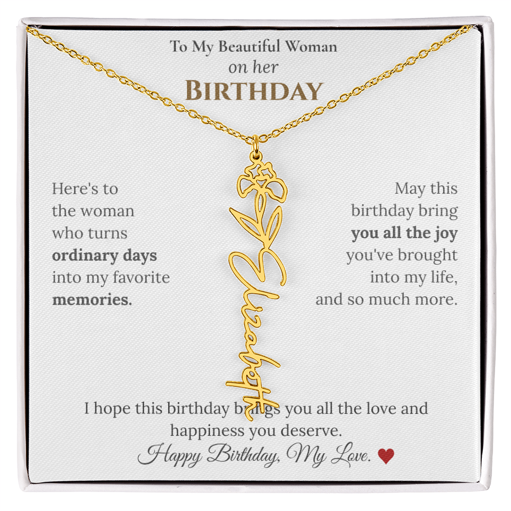 Custom Flower Name Necklace for Her