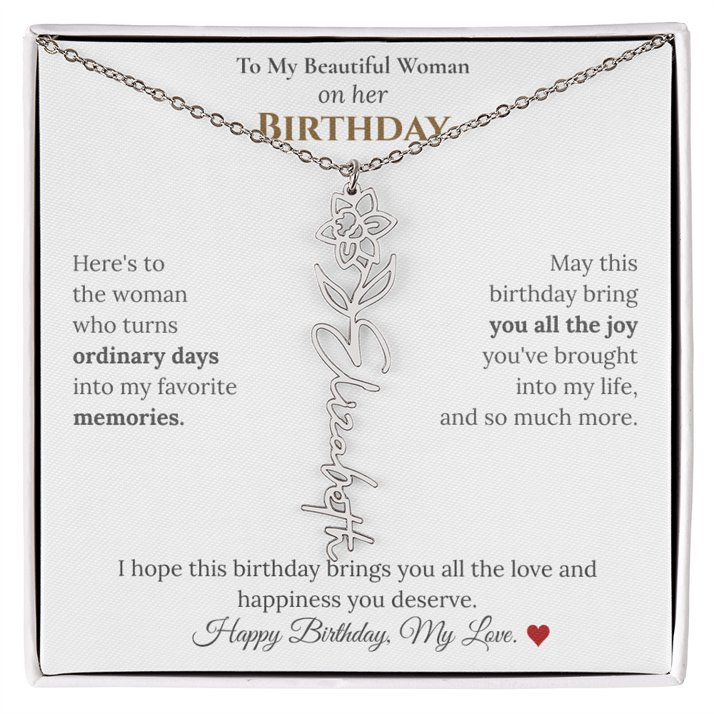 Custom Flower Name Necklace for Her