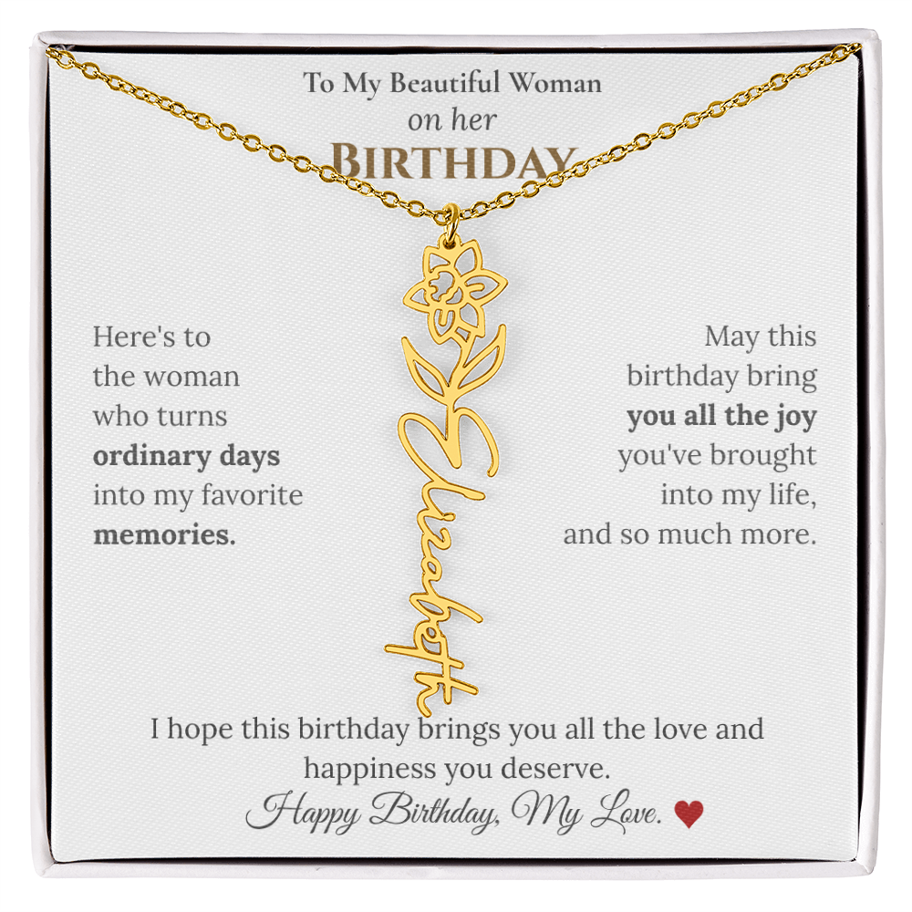 Custom Flower Name Necklace for Her