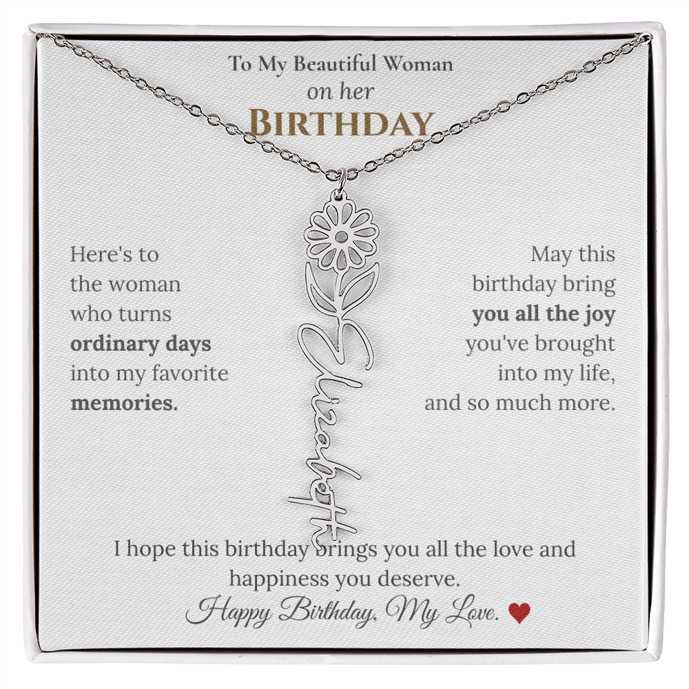 Custom Flower Name Necklace for Her