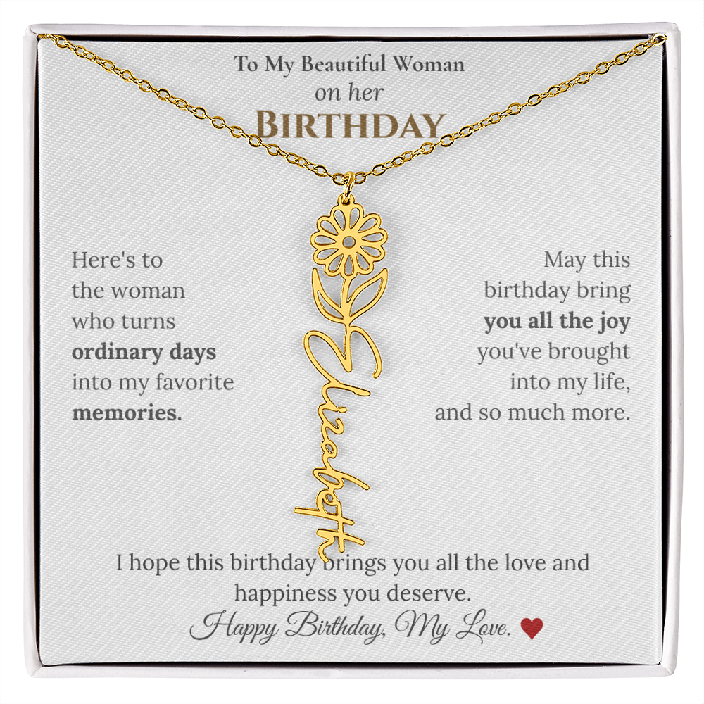 Custom Flower Name Necklace for Her