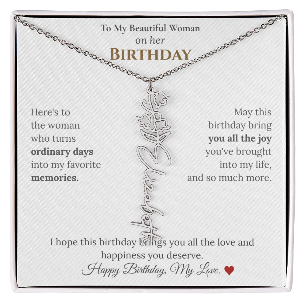 Custom Flower Name Necklace for Her
