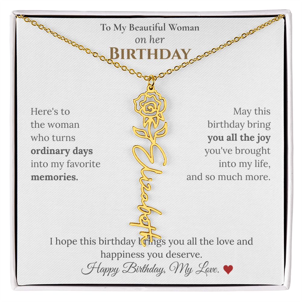 Custom Flower Name Necklace for Her