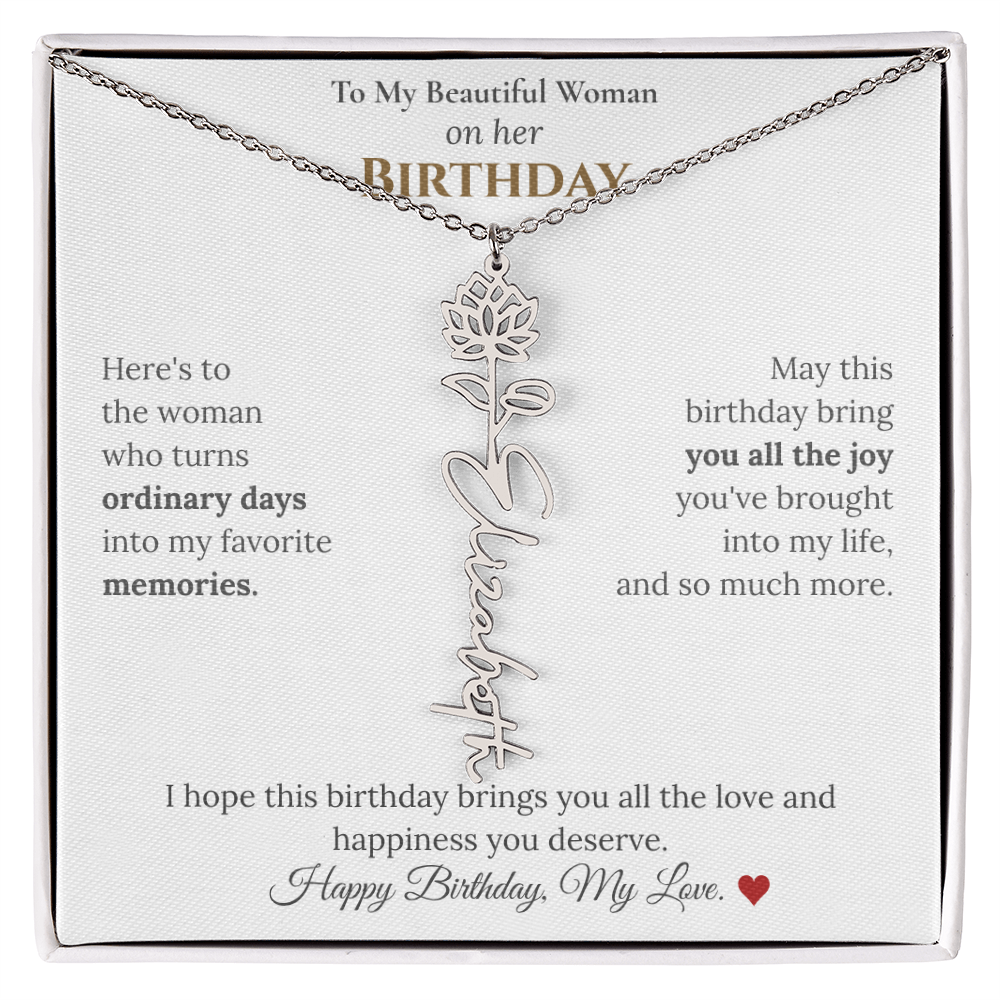 Custom Flower Name Necklace for Her