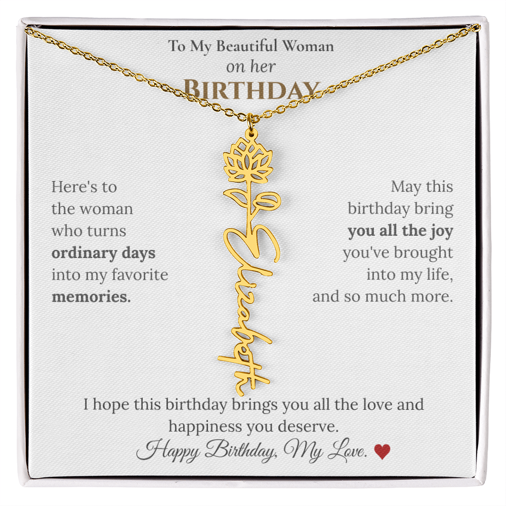 Custom Flower Name Necklace for Her