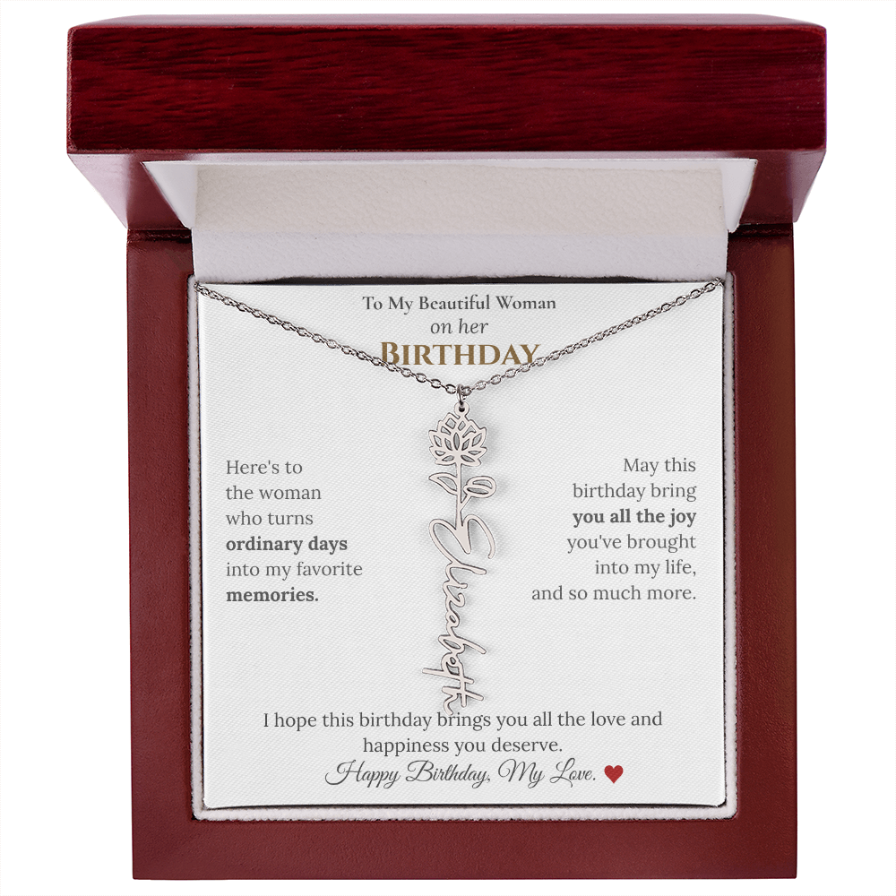 Custom Flower Name Necklace for Her