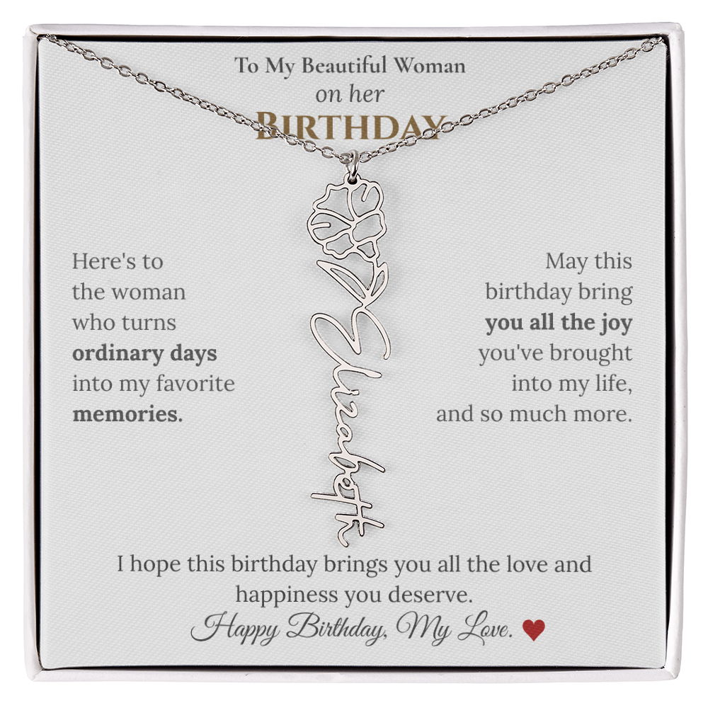 Custom Flower Name Necklace for Her