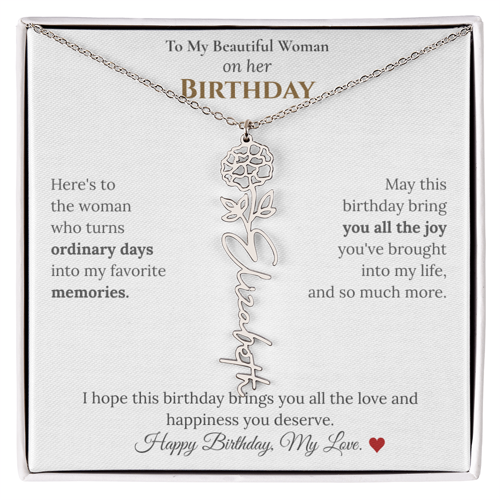 Custom Flower Name Necklace for Her