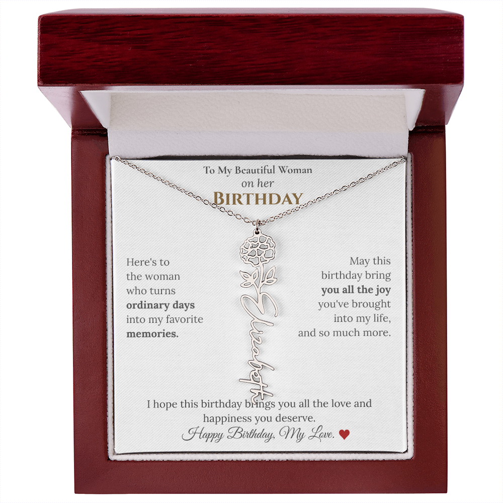 Custom Flower Name Necklace for Her