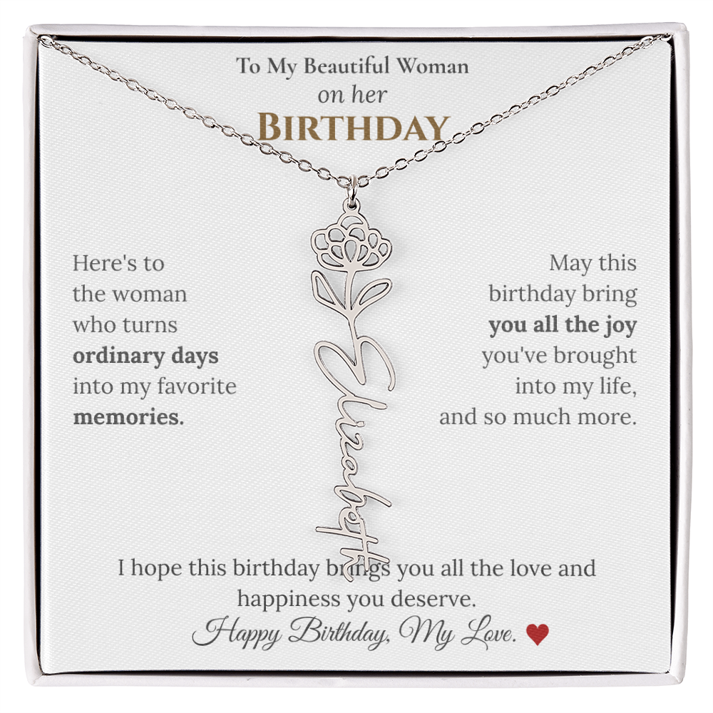 Custom Flower Name Necklace for Her