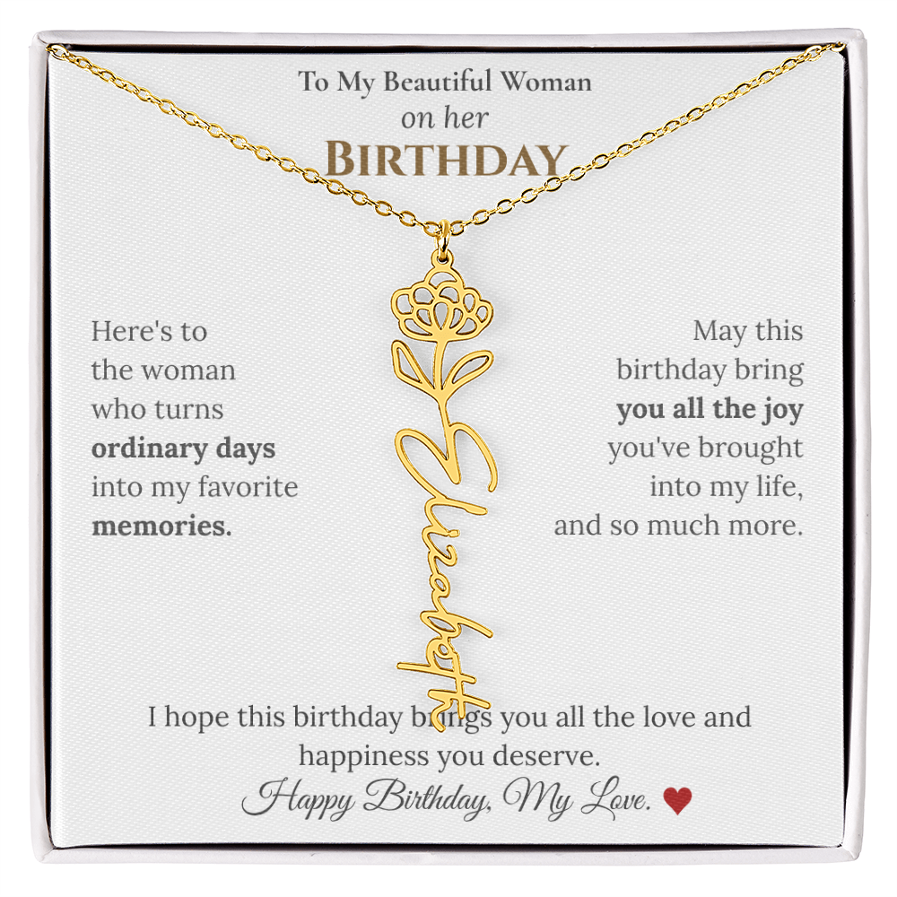 Custom Flower Name Necklace for Her