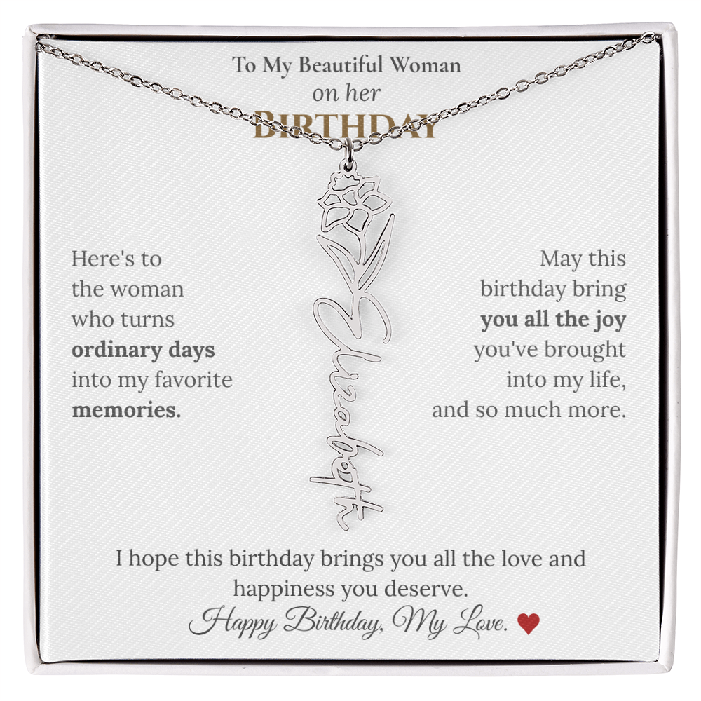 Custom Flower Name Necklace for Her