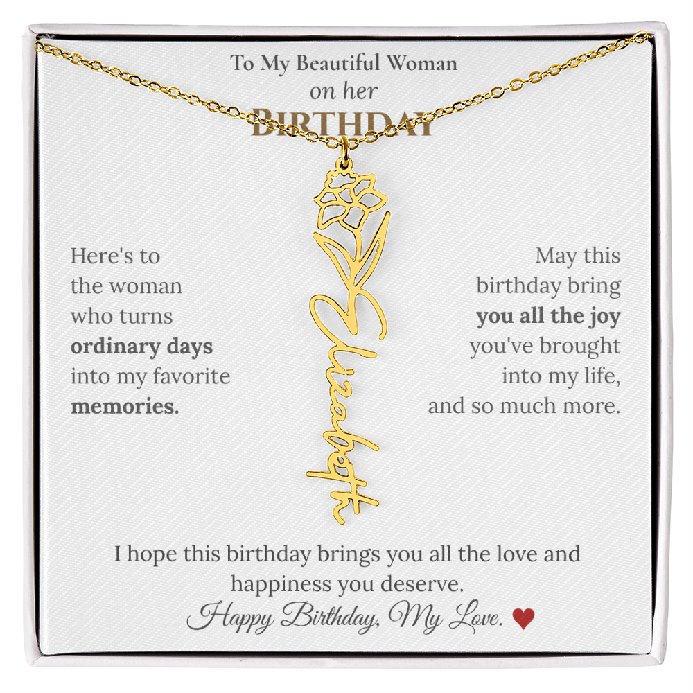 Custom Flower Name Necklace for Her